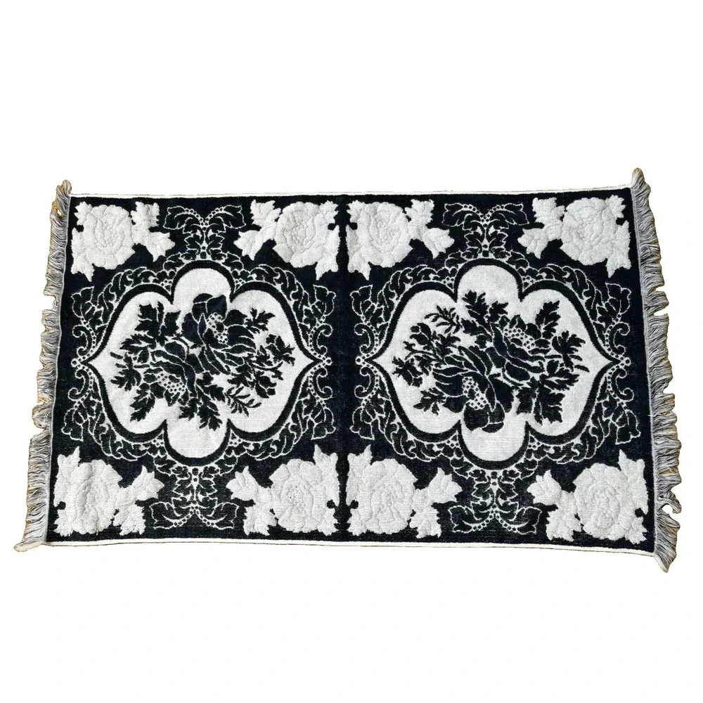 Vintage Fieldcrest Bath, Hand Towel & Washcloths-2 Sets Navy White Jacquard